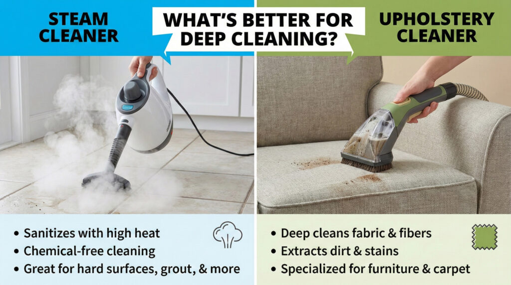 Steam Cleaner vs Upholstery Cleaner: What’s Better for Deep Cleaning? - Home Upgrade Guide